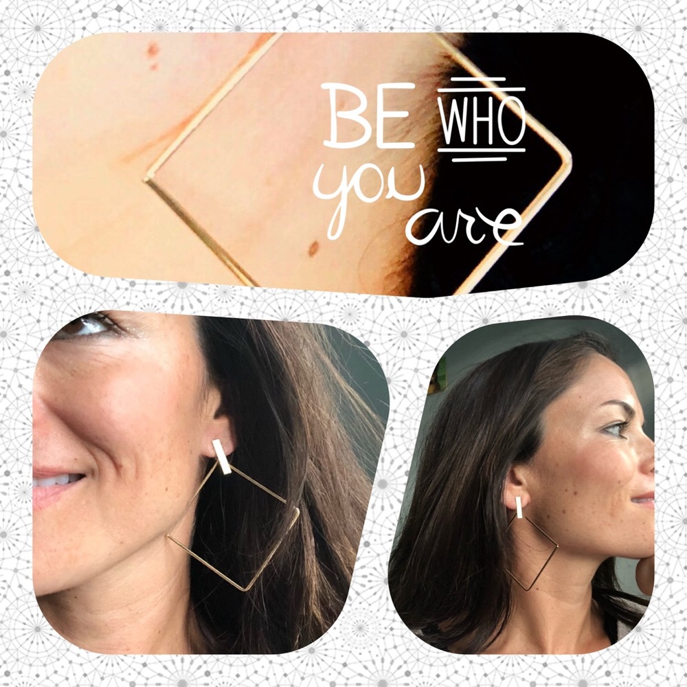 Gold Color Dangle Diamond Shape Earrings